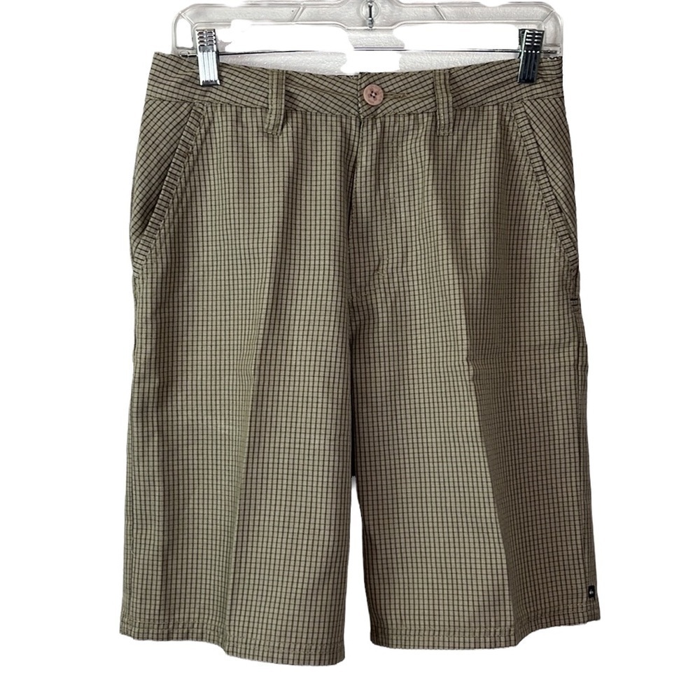 Quiksilver Shorts Men's Size 28 Tan Green Checked Print Zip Flat Front